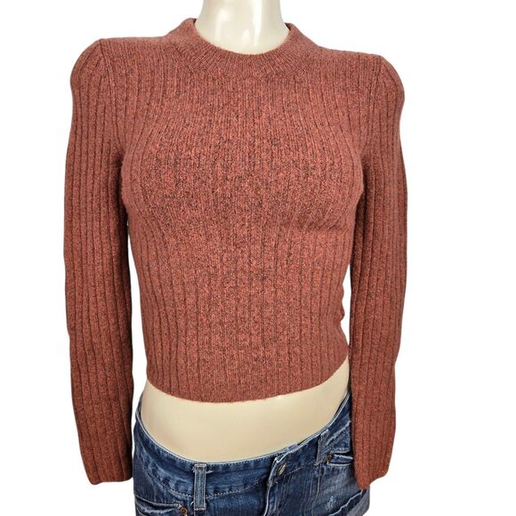 Madewell Wool Blend Sweater XS Crew Neck Cropped Burnt Orange - Picture 1 of 8